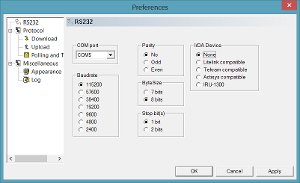 NetO32 RS232 Preferences for OPL9728
